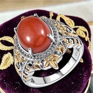 Red Jadeite Jade 17.40 ctw Ring in 14K YG and Platinum Over Copper size 10